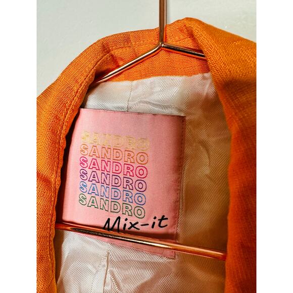 SANDRO Orange Crepe Collar Front Button Long Sleeves Harper Blazer Size 36 - Picture 8 of 16